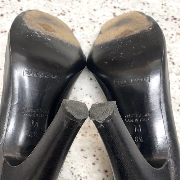 Marc Jacobs Black Open Toe Slip On Leather Heels - Picture 9 of 11